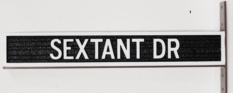 H17098 - Carved and Sandblasted Wood Grain  2.5-D HDU Street Name Sign for Sextant Drive, with Steel Side Bracket for Mounting to a Post