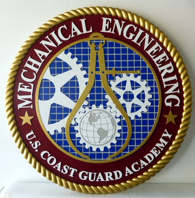 NP-2283 - Carved Plaque of the Seal of Mechanical Engineering, US Coast Guard Academy, Artist Painted