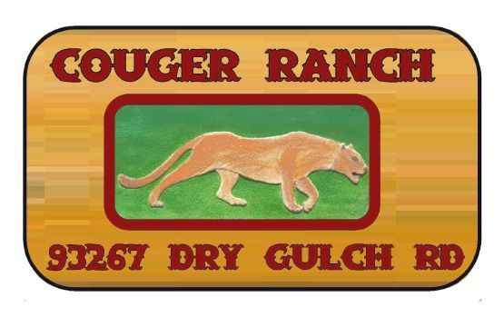 O24604 - Wooden Sign for Cougar Ranch with Carved Wood Cougar