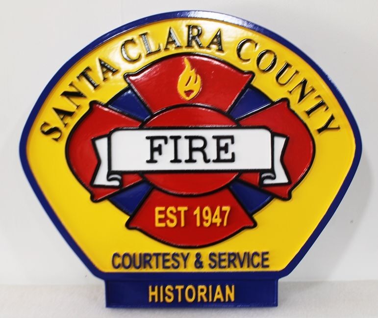 QP-3125 - Carved 2.5-D Multi-Level Plaque of  the Shoulder Patch of the Shoulder Patch of Santa Clara County Fire Department, California
