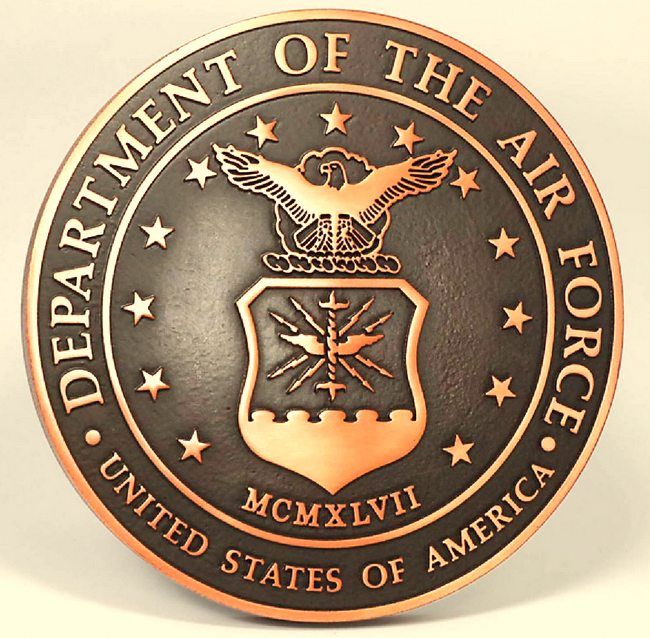LP-1130 -  Plaque of the  Seal  of the US Air Force, 2.5-D Brass Plated