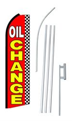 Oil Change Checkered Swooper/Feather Flag + Pole + Ground Spike