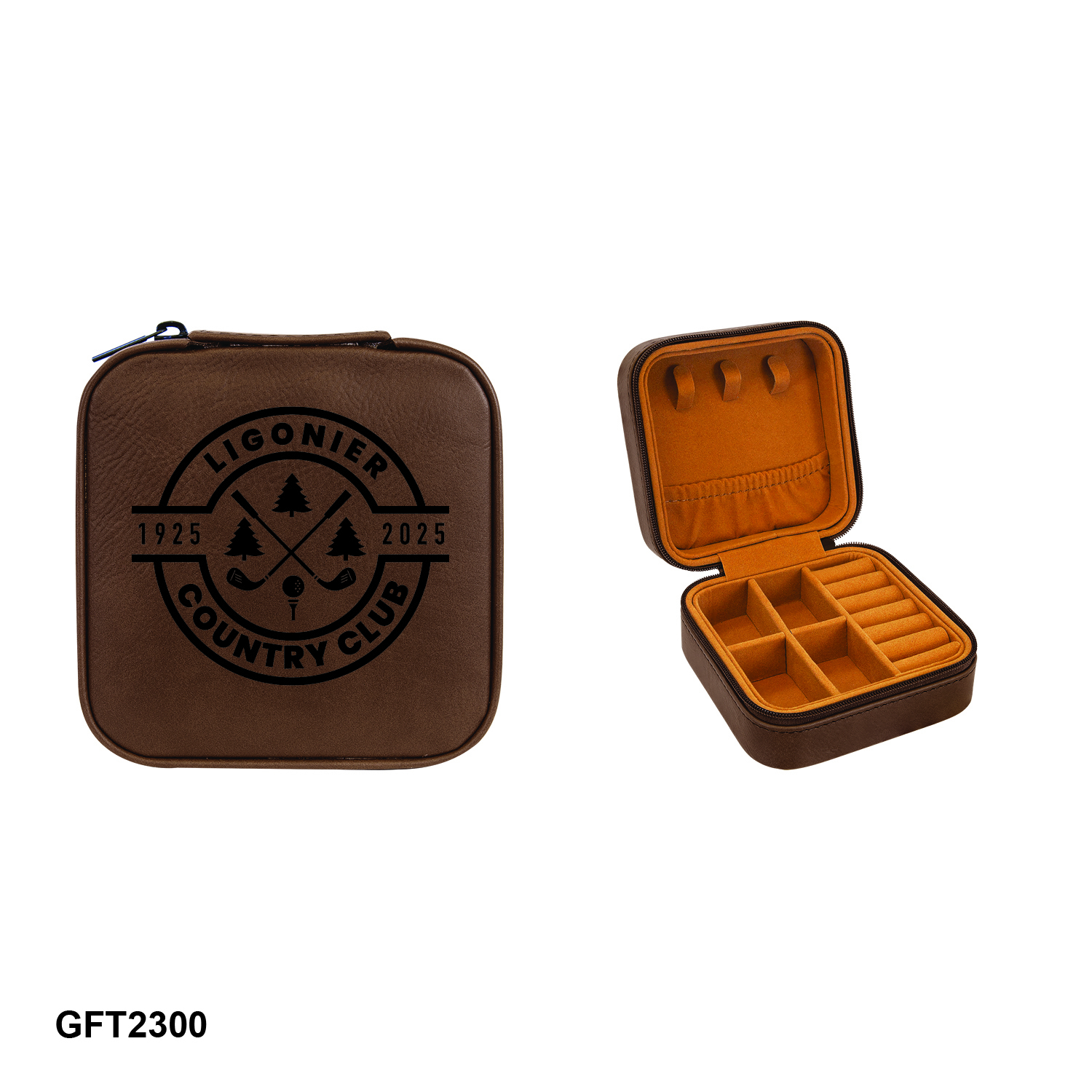 4" X 4" Dark Brown Laserable Leatherette Travel Jewelry Box with Tan Lining