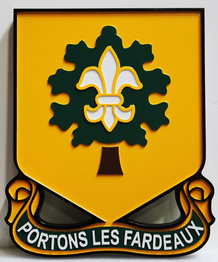 MP-2050 - Carved HDU Wall Plaque of the Crest of the 101st Support Battalion, US Army,with Motto  "Portons Les Fardeaux" (Carry the Burden)