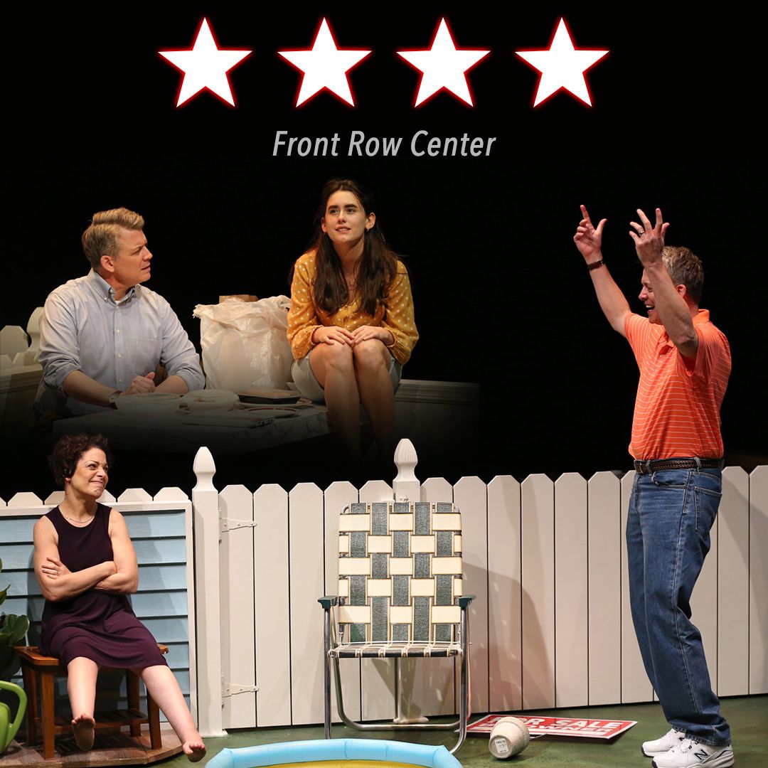 An image has a 4-star rating by Front Row Center on a black background. Two pictures are overlapping. Both scenes represent the cause and effect of what will happen in the show.