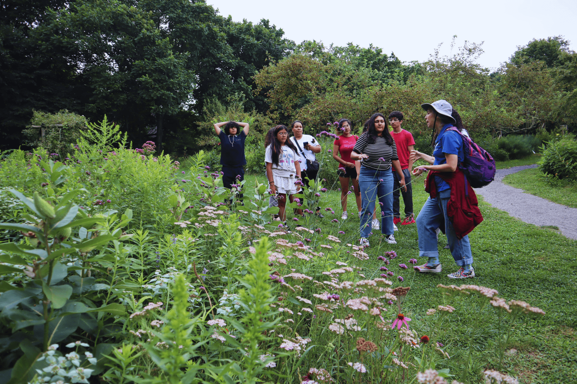 Group in the pollinator garden during a program