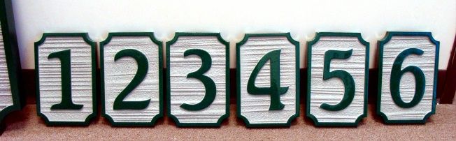 KA20889 - Carved HDU Unit Number Signs, with Sandblasted Wood Grain Texture