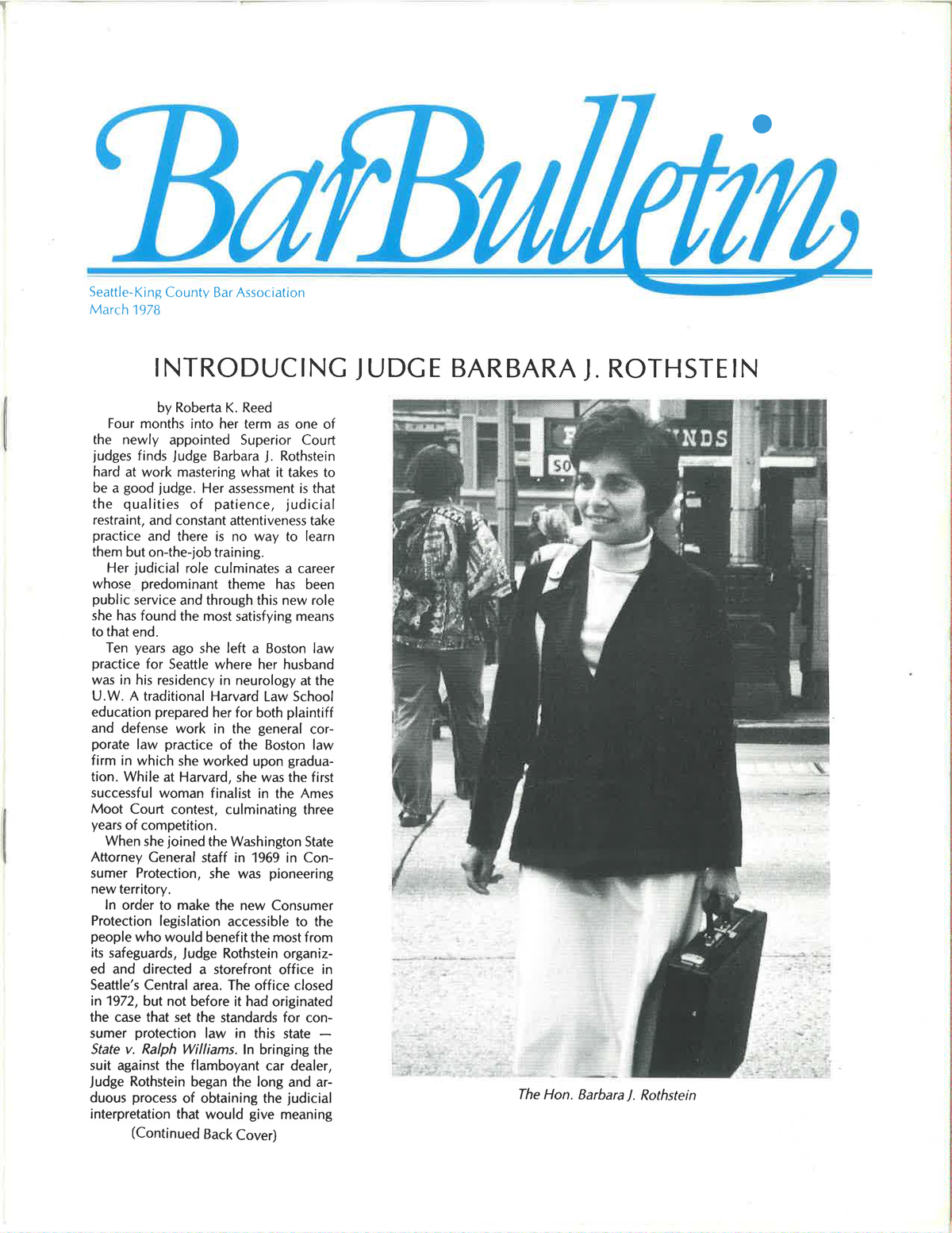 Justice Rothstein, featured in the Bar Bulletin, March 1978.