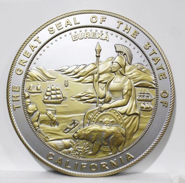 Painted, Wood and Metal 3-D State Seal Wall & Podium Plaques