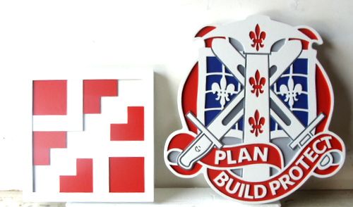 MP-2067- Carved HDU Wall Plaques of the Crest of  the 411th Engineer Brigade, US Army ,with Motto  "Plan Build Protect"