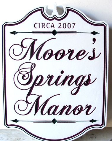 I18011 - Carved Wood Property Name Sign for Moore's Spring Manor House, Colonial Style