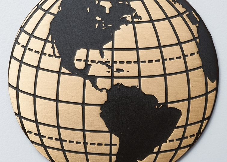 M7813 - Engraved  Brass  Plaque in the Shape of the Earth's Globe