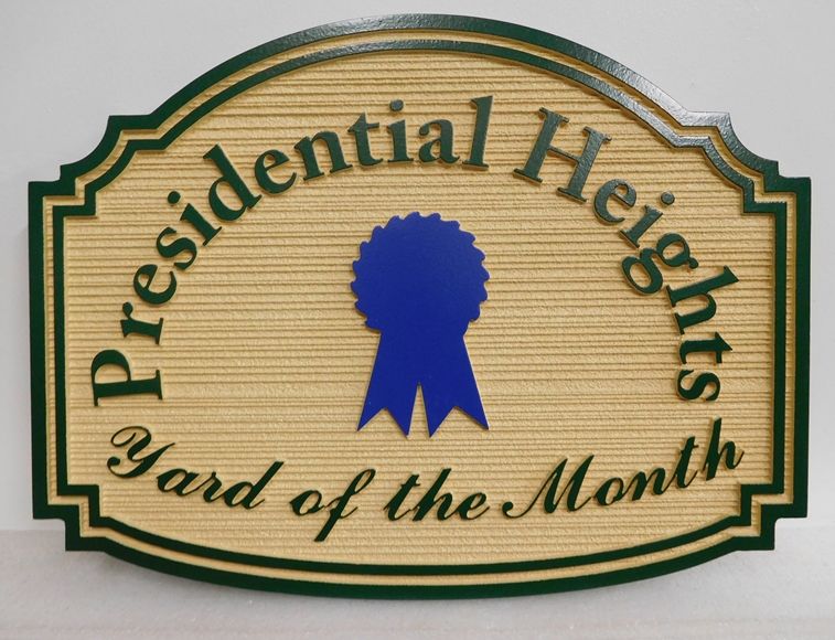 KA20957- "Presidential Heights" HOA Yard-of-the-Month Sign, featuring a Blue Ribbon  