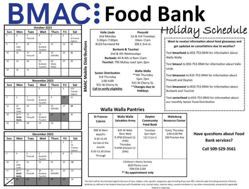 BMAC: Food Bank Schedule
