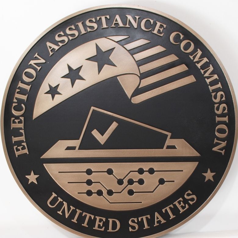 AP-6793 - Carved 2.5-D Bronze-plated HDU Plaque of the Seal of the US Election Assistance Commission