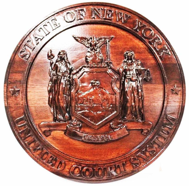 BP-1392 - Carved Plaques of the Great Seal of the State of New York, 3-D, Carved Mahogany