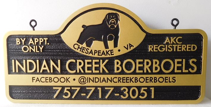 SA28675 - Carved and Sandblasted Sign for "Indian Creek Boerboels" Dog Breeding Company