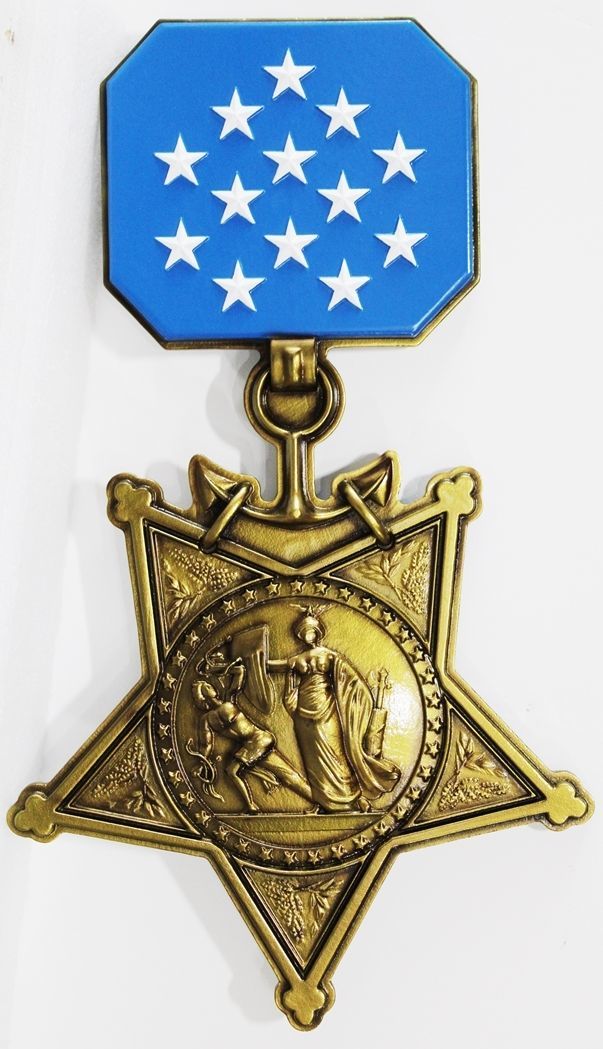 KP-3146 - Carved 3-D Bas-Relief HDU Wall Plaque Replica of Medal of Honor, US Marine Recipient