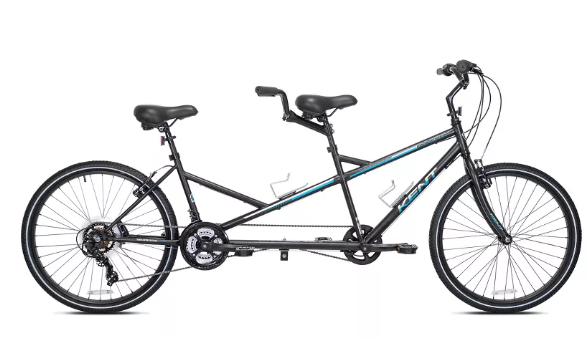Black Tandem Bike with blue writing