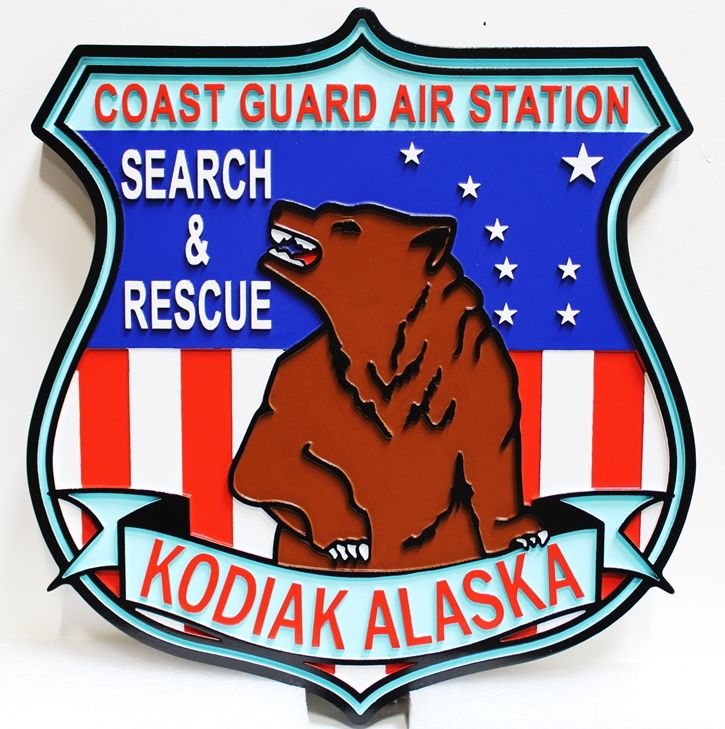 NP-2170 - Carved Shield Crest of the US Coast Guard Air Station, Kodiak, Alaska, 2.5-D Artist-Painted