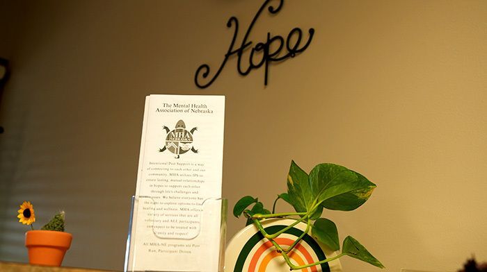 Brochure at the front desk of the Mental Health Association of Nebraska