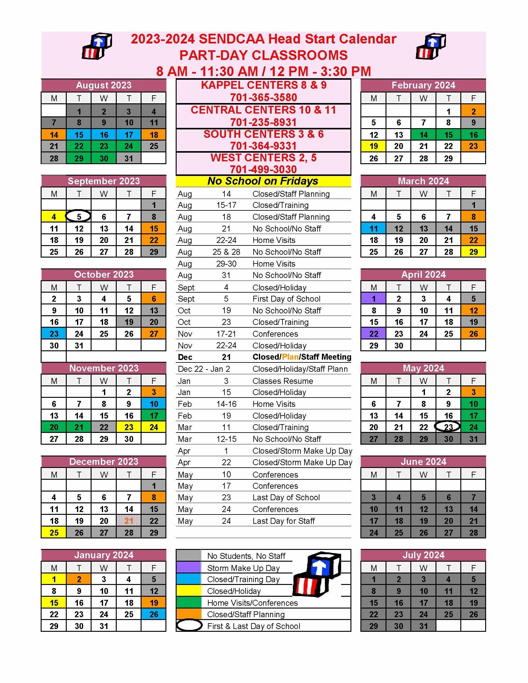2023-2024 Fargo Part-Day Calendar