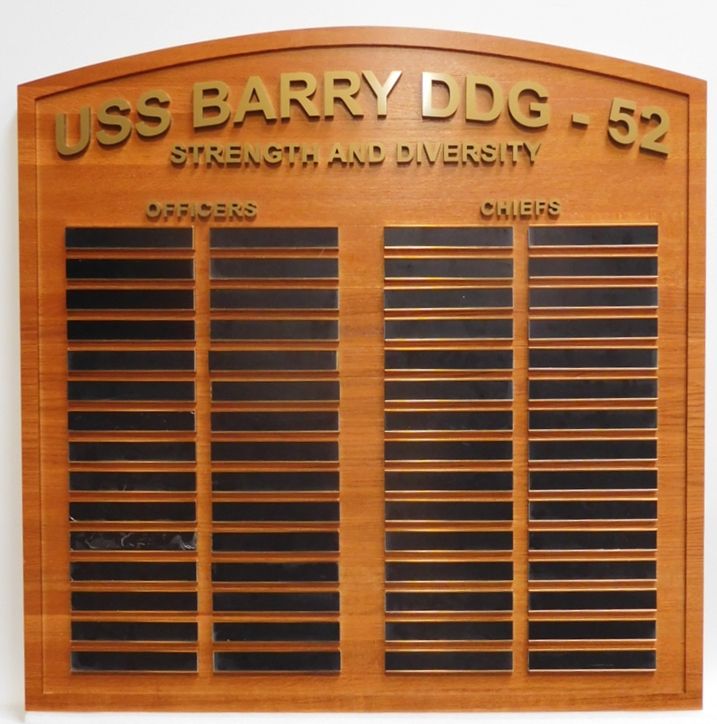 JP-1324- Ship Plaque for USS Barry DDG  with Crew Roster, Mahogany with Slide-In Engraved Brass Plates for Crew Names