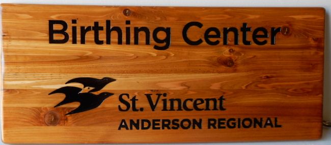 B11242 - Engraved cedar sign  "Birthing Center" gives a rustic, natural look