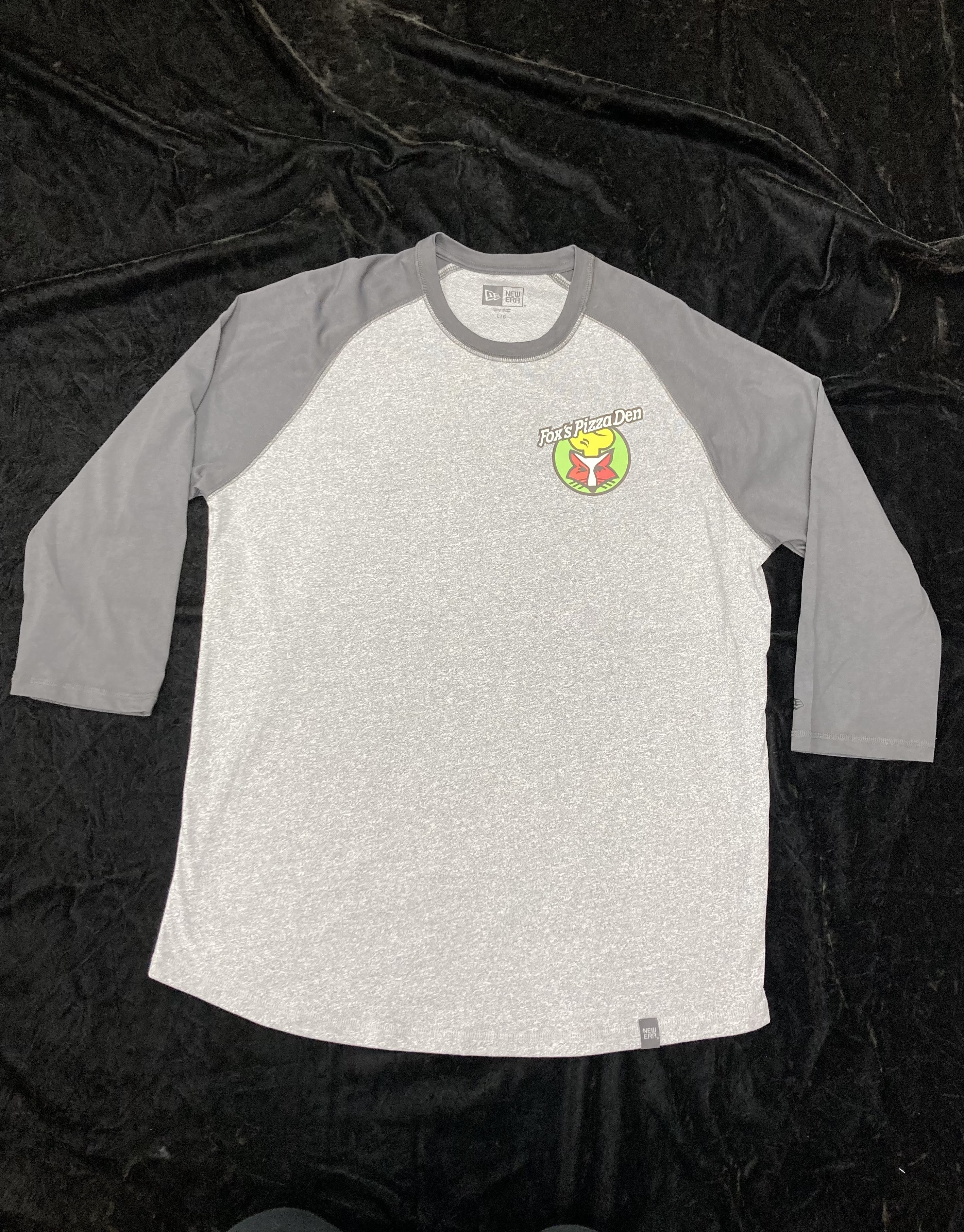 SALE Fox's Logo - Large Heather Grey/Charcoal Grey 3/4 Sleeve Raglan Tee (Poly/Cotton)