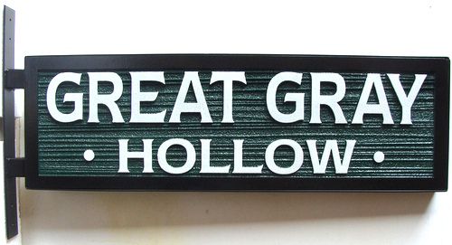 I18831 -  2.5-D Sandblasted HDU Property Name Sign, with Iron Border ("Great Gray Hollow") 