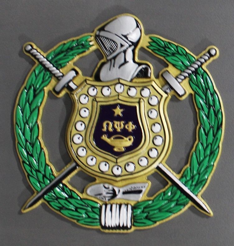 XP-1066 - Carved 3-D HDU Coat-of-Arms for Omega Psi Phi Fraternity 