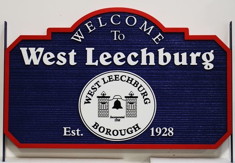 F15337 - Large Raised and Engraved Relief  HDU Entrance  Welcome  Sign for West Leechburg Borough, with its Seal as Artwork 