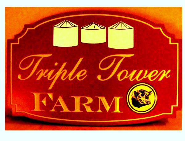 O24742 - Engraved HDU  Entrance Sign for Triple Tower Farm
