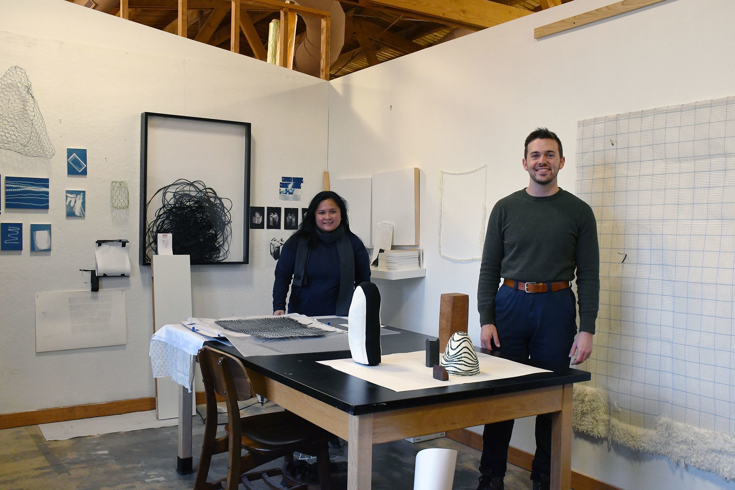 Artists Hannah Israel and Dalton Newbend in studio