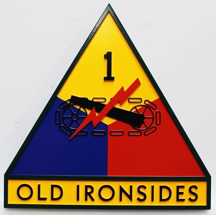 V31770 - Carved Wood Wall Plaque of the Crest for First Armored Division, USA "Old Ironsides"