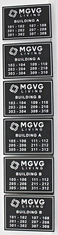 KA20839 - Carved and Sandblasted Building Residence Unit Number Signs for "MGVG Living"