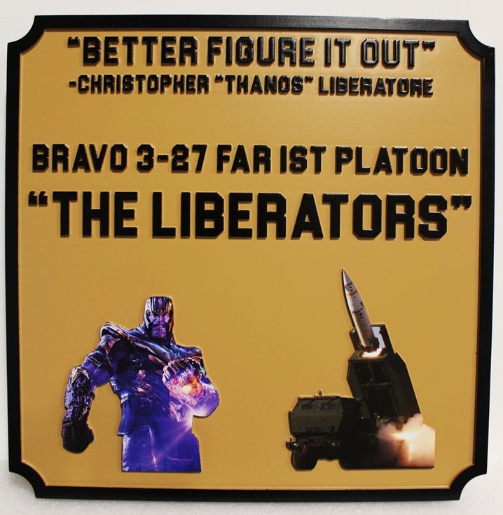 MP-2415 - Carved Plaque  of the US Army's Bravo 3-87 FAR 1st Platoon "the Liberators" , 2.5-D Painted with Giclee Art