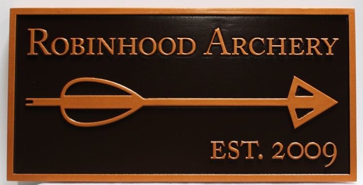 SA28880 - Carved 2.5-D  Raised  Relief HDU Sign for Robinhood Archery with an Arrow as Artwork