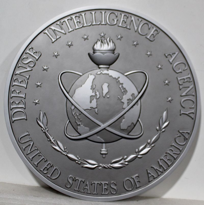 IP-1455 - Carved Plaque of the Seal of the Defense Intelligence Agency (DIA), Painted Metallic Silver