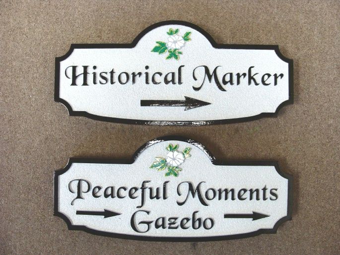 G16361 - Carved HDU Directional Sign for Historical Monuments and Peaceful Moments Gazebo
