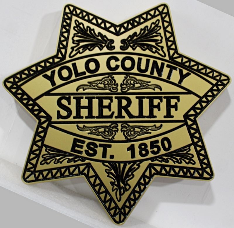 PP-1837 - Carved 2.5-D Raised relief HDU Plaque of a Sheriff Badge, Yolo County, California