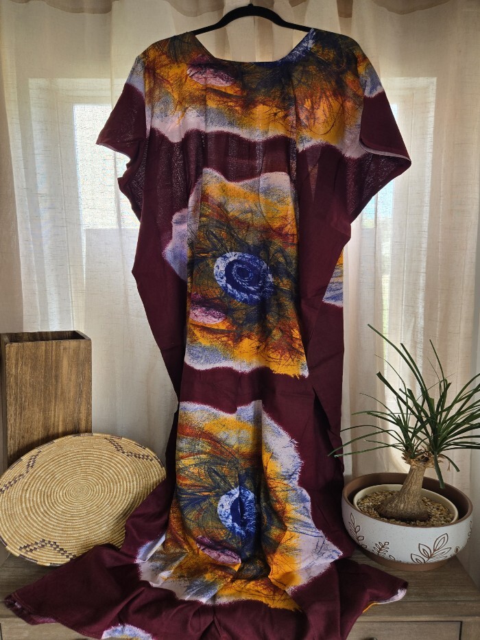 Sheti (Caftan) Burgundy Blue Eye Pattern One Size Fits All XS-XL