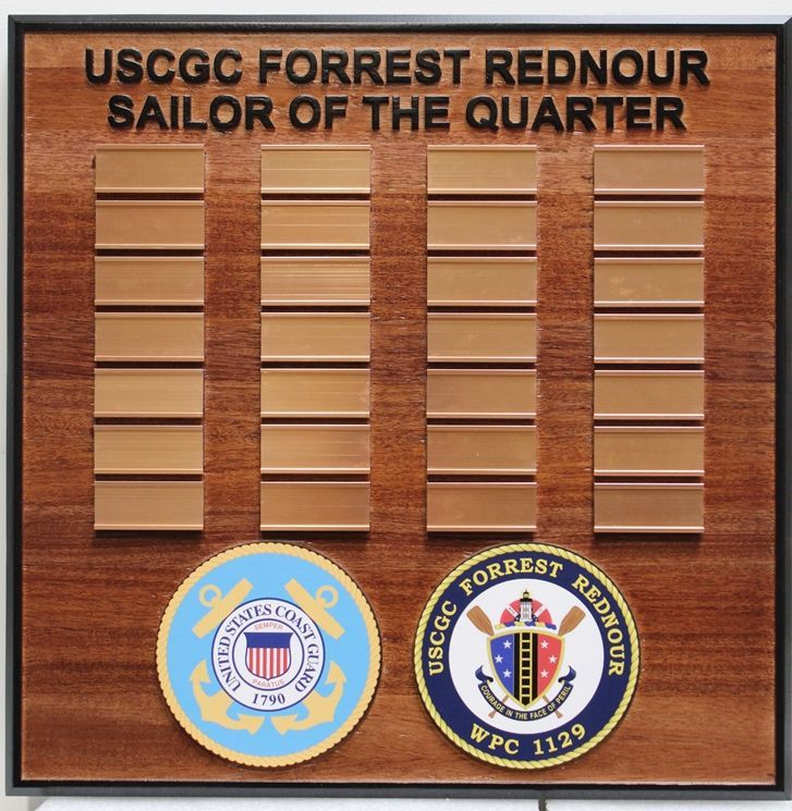 M3066 - Mahogany Award Board  for the US Coast Guard Cutter Forrest Rednour  Honoring "Sailor of the Quarter" (Gallery 31) .
