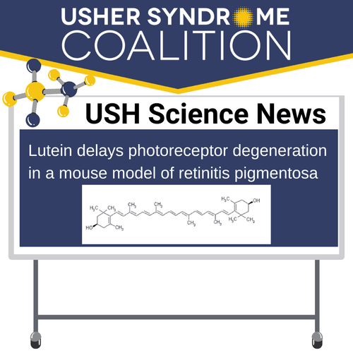 USH Science News. The title of the paper is: "Lutein delays photoreceptor degeneration in a mouse model of retinitis pigmentosa"