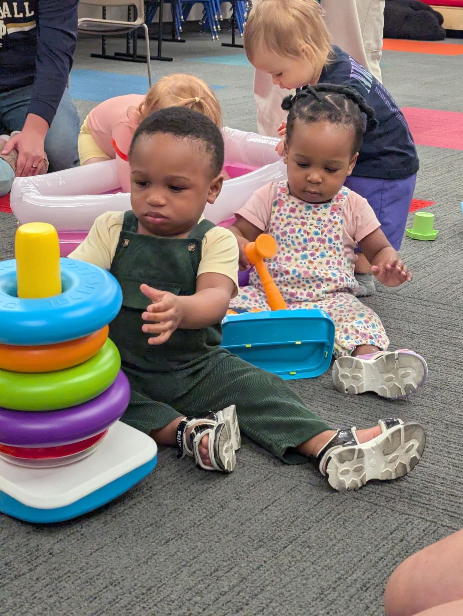 mother and child entering library