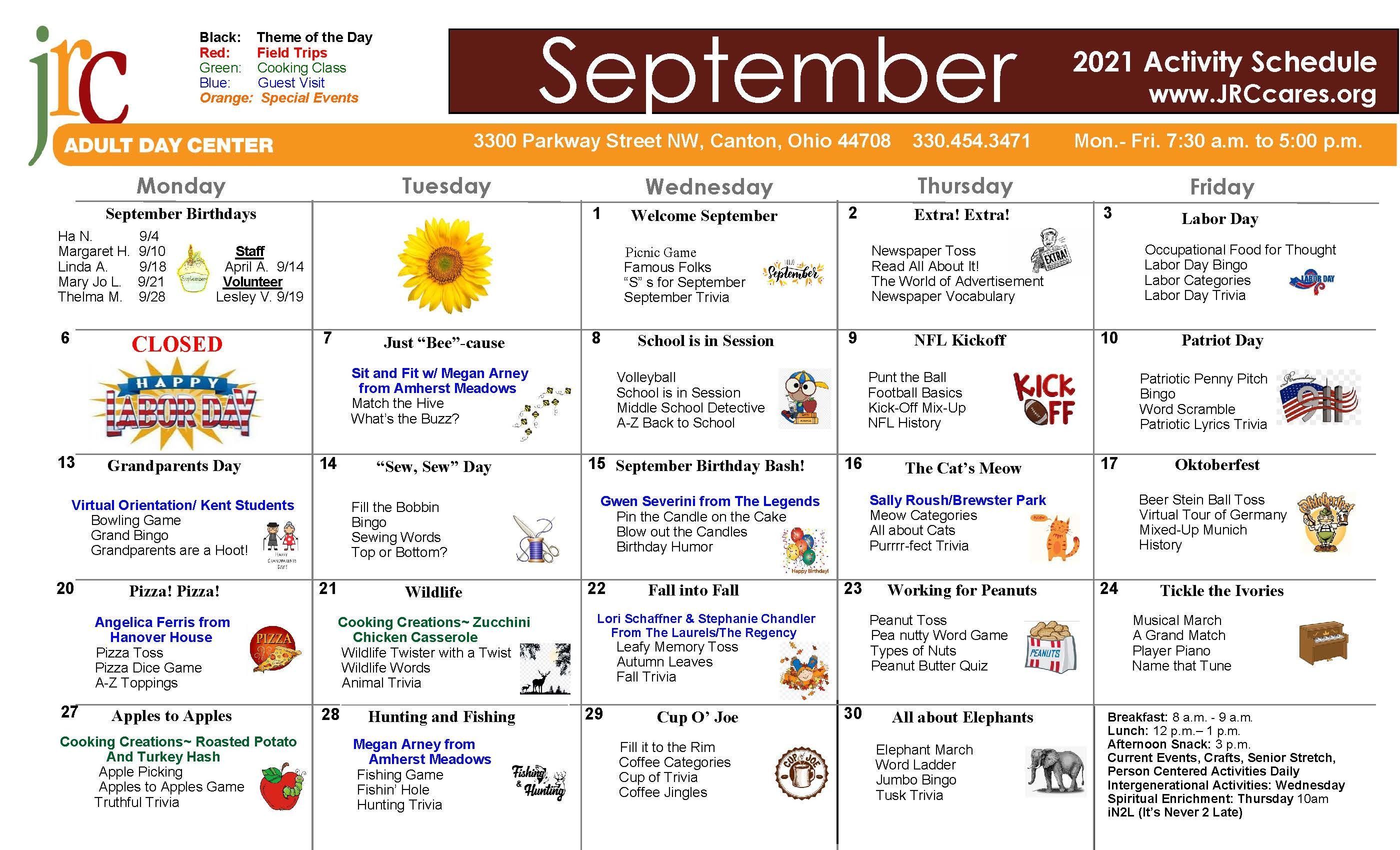 JRC Programs & Services Adult Day Center Calendar