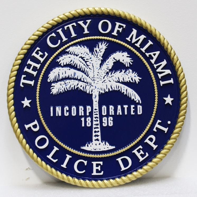 PP-3375 - Carved 2.5-D Raised Relief  HDU Plaque of the  Seal of the Police Department of the City of Miami, Florida