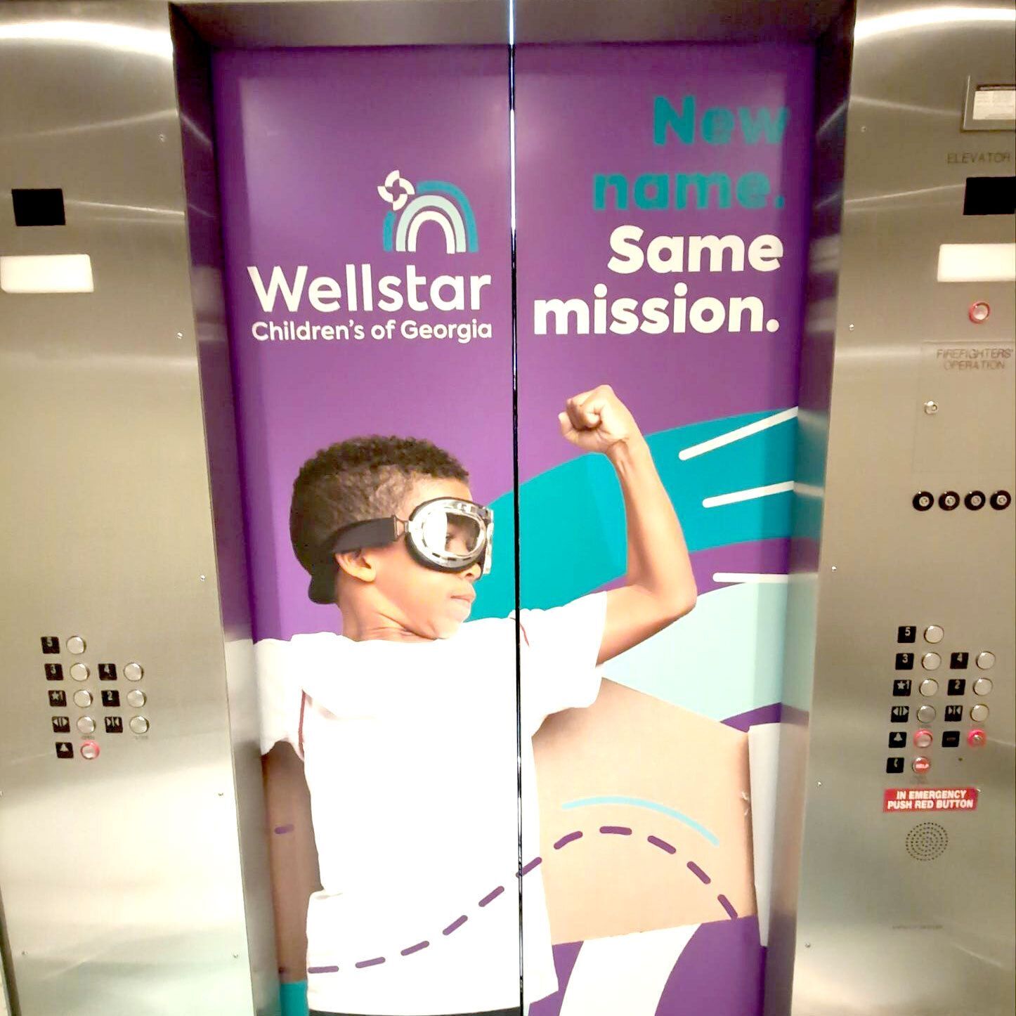 Colorful elevator wrap graphics installed at Children’s Hospital of Georgia pediatric facility