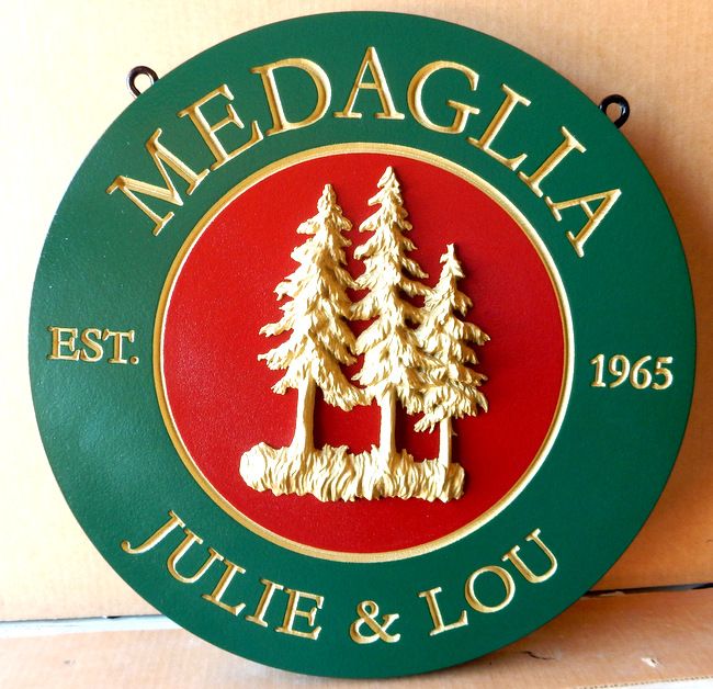 M22053 - Mountain Residence Name Sign (Round)  with 3-D Pine Trees