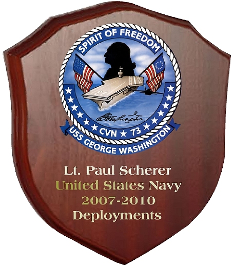 WM1240 - US Navy Deployment Plaque, USS George Washington, Personalized, Engraved Dark Stained Mahogany